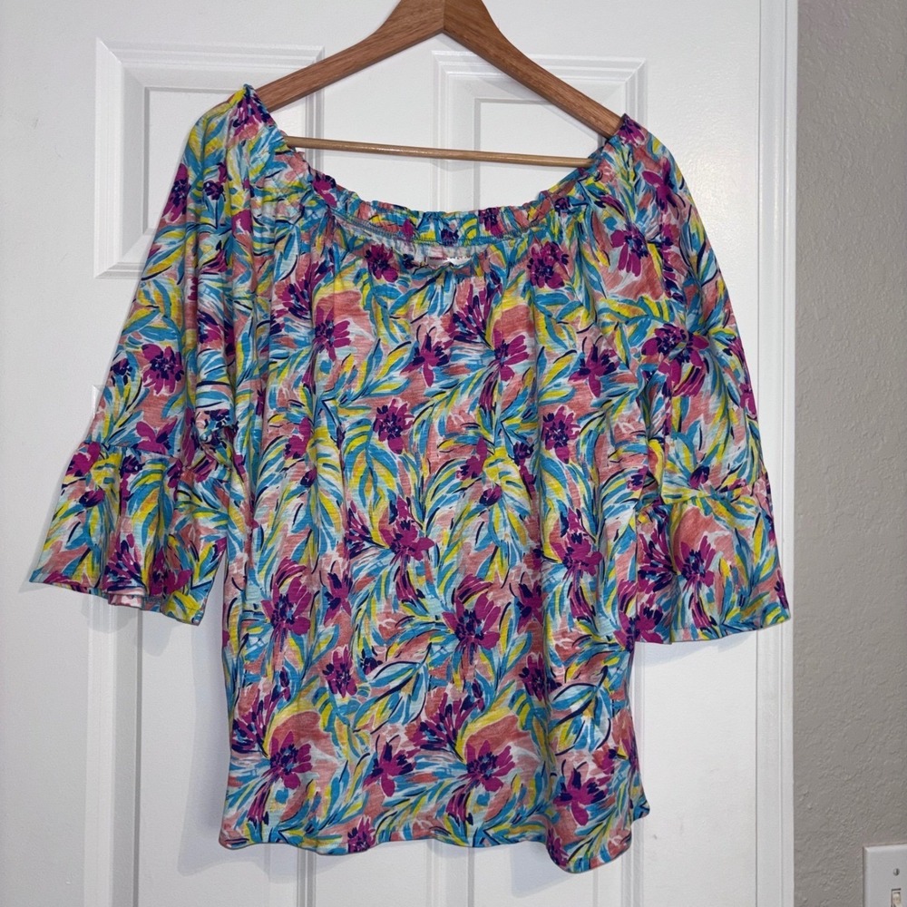 NWT Stella Parker Collection Mumu Off Shoulder Vibrant Floral Blouse Sz XXL